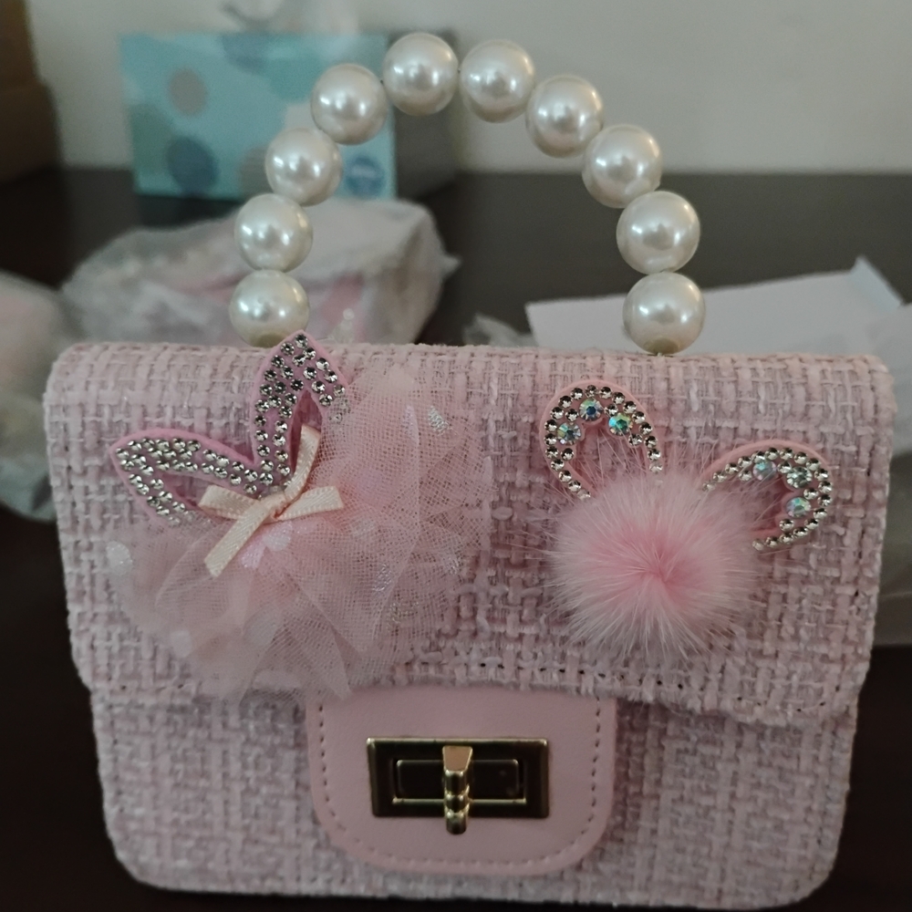 Pink Pearl Handle Kids Handbag